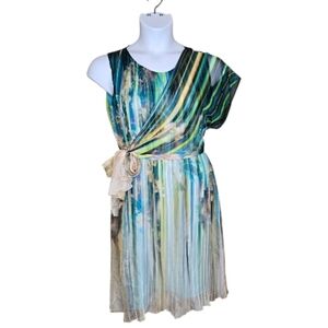 MARIELLA ROSATI pleated abstract‎ watercolor half wrap dress L